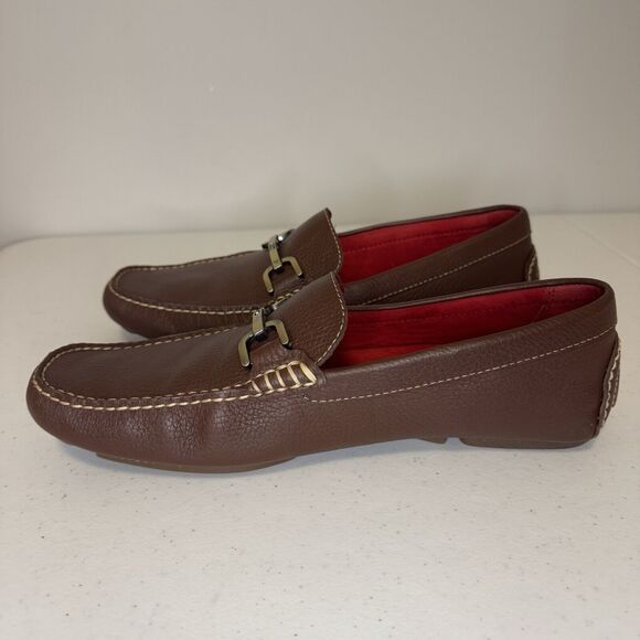 Donald Pliner Mens 10M Brown Leather Viro Driving Moccasinsr Loafers Inner Suede main image 13